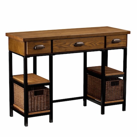 Homeroots 42" Gray And Black Writing Desk With Three Drawers 402069