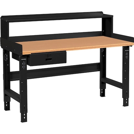 Global Industrial 48 x 30 Adj Height Workbench w/DrawerandRiser, Black- Shop Top Square Edge Top 319073BBK