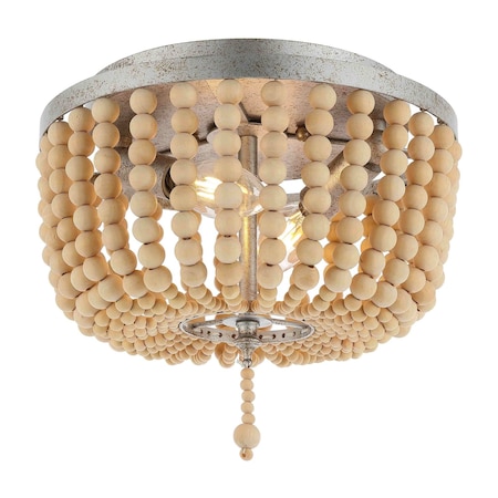 Jonathan Y Allison 10" 2-Light Shabby Chic Farmhouse Wood Beaded/Metal LED Flush Mount, Antique Silver/Cream JYL9074C