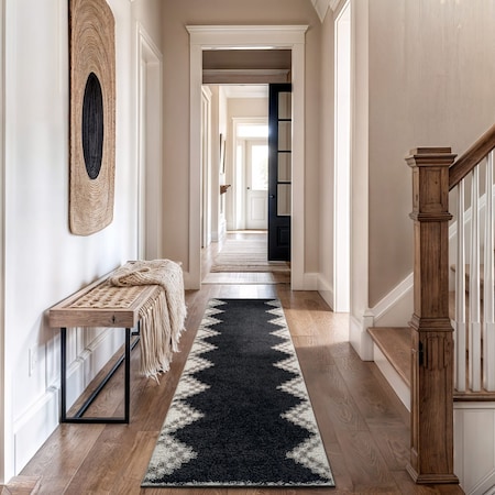 World Rug Gallery Geometric Pattern Shag Runner Rug 2 ft 3 in x 8 ft Anthracite WR124ANTHRACITE2X8