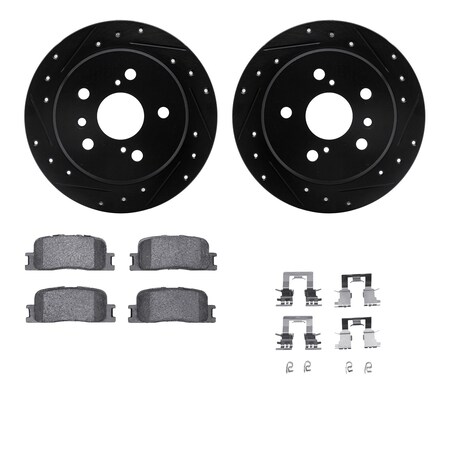 Dynamic Friction Co DFC Rotors-Drilled & Slotted-Black w/ 5000 Advanced Brake Pads Incl Hdw 8512-76122