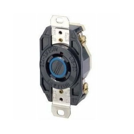 Leviton Flanged Locking Receptacle, L15-20R, 20 A, 250V AC, Three Phase, 3 Pole, Flush Mount, Black 2420