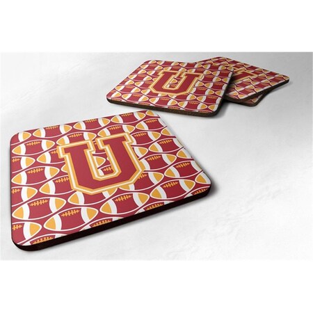 Carolines Treasures Letter U Football Cardinal and Gold Foam Coaster, Set of 4 CJ1070-UFC