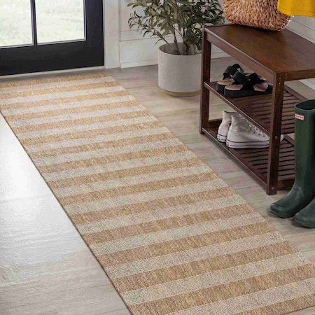 Jonathan Y Sutton Smart Jute Modern Geometric Boho Stripe Natural/Beige 2 ft. x 8 ft. Indoor/Outdoor Runner Rug FXV205A-28