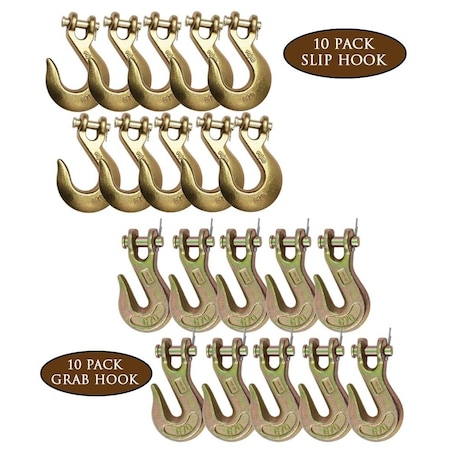 Mytee Products 20 Pieces Hooks - 10 3/8in G70 Clevis Grab Hooks w/Pins, 10 3/8inClevis Slip Hook 20GH-CH-SH38-KIT