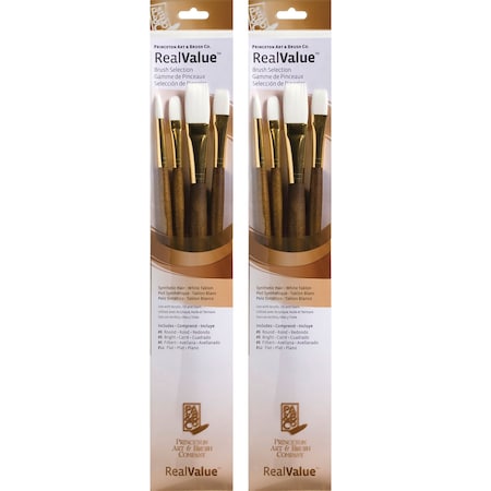 Princeton RealValue Brush Set, White Taklon Bristles, Long Handle Mixed Media Paintbrush, 4-Piece Set, 2PK PR9147