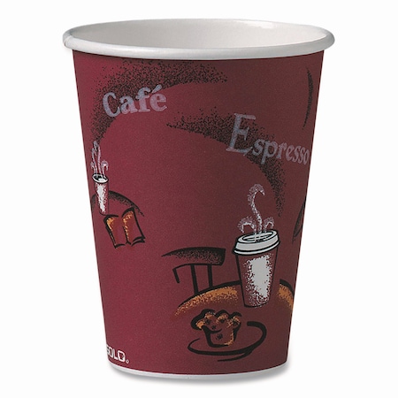 Dart Paper Hot Drink Cups in Bistro Design, 12 oz, Maroon, PK300 OF12BI-0041