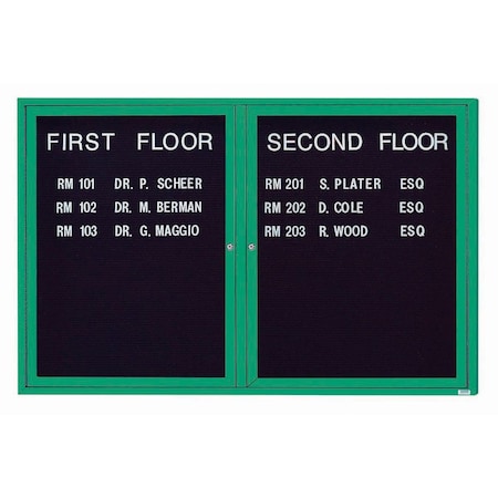 Aarco Outdoor Enclosed Directory w/ Al Frame, Powder Coated Green, Letter Panel is Black Vinyl, 48''Hx72''W OADC4872G