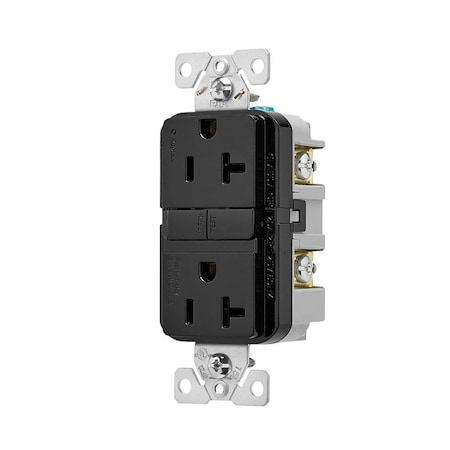 Eaton Wiring Devices Receptacle, 125 V, 20 A, NEMA: 5-20R, GFCI Socket, Back, Side Wiring, Black TRGF20BK