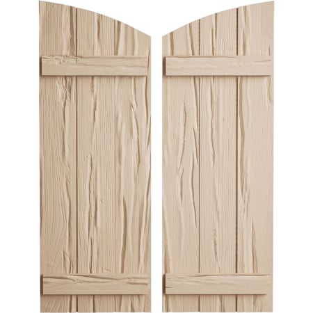 Ekena Millwork Riverwood 3 Board Joined Board-n-Batten w/Elliptical Top Faux Wood Shutters, 16 1/2W x 86H, PR SHUBJL16X86RWPR