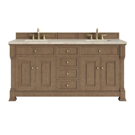 James Martin Vanities Brookfield 72" Double Vanity, Pecan, w/ 3 CM Tajnar Eclos Top 547-V72-PCN-3TJR
