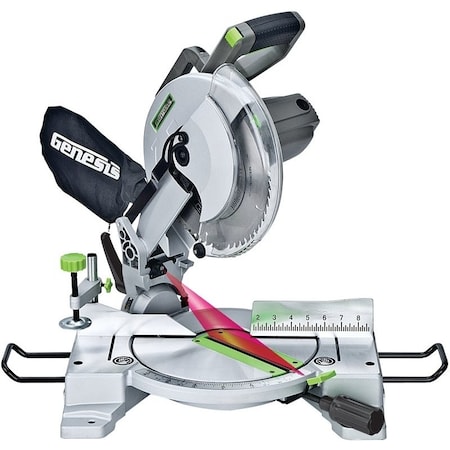 Genesis Miter Saw, 3 x 4-3/4 in at 0 x 90 deg, 3 x 3-5/16 in at 45 x 90 deg Cutting, 10 in Dia Blade GMS1015LC
