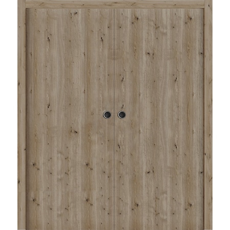 Sartodoors Sliding French Double Pocket Doors 48 x 84 inches, BASIC 3001 Caramel Oak, Kit Rail Hardware, Sol BASIC3001DP-NATUR-4884