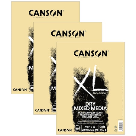Canson XL Series Mixed Media Pad, Natural Tone, Foldover Binding, 10 Sheet, 9x12 inch, 3PK C31078P012