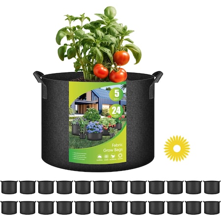 Ipower YSSOA Grow Bags 5 Gallon 300G Reusable Breathable Gardening Pots w/ Handles Non-Woven Fabric, 24PK GLGROWBAG5X6BLKX4