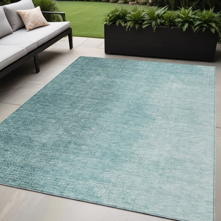 Homeroots 5' X 8' Teal Blue And Aqua Abstract Washable Indoor Outdoor Area Rug 588233