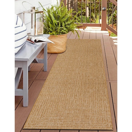 World Rug Gallery Distressed Frame Reversible Jute-Look Indoor/Outdoor Rug 2 ft x 7 ft Natural WR187NATURAL2X7