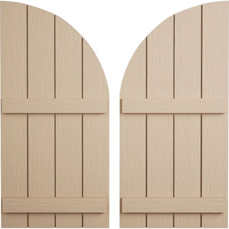 Ekena Millwork Rough Sawn 4 Board Joined Board-n-Batten w/Quarter Round Arch Top Faux Wood Shutters, 22W x 64H, PR SHUBJQ22X64RSPR