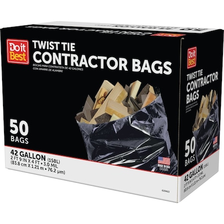 Do It Best 42 Gal. Twist Tie Contractor Black Trash Bag, 50-Count 628422