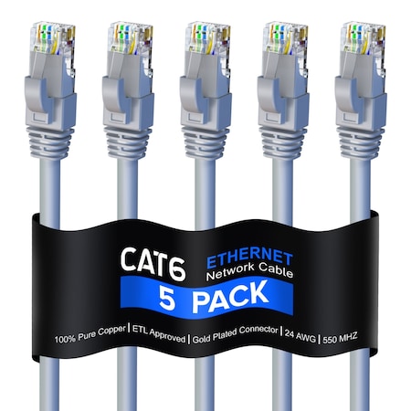 Maximm 3ft Cat6 Pure Copper UTP Ethernet Cable, 5PK, Gray, 5PK CAT6240