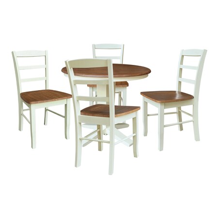 Whitewood Industries Rectangular Fixed Top Table W/ 4 Chairs, 36 in W, 29.9 in L, 36 in H, Parawood, Hickory/Shell, 5 K79-36RT-23B-C2-4