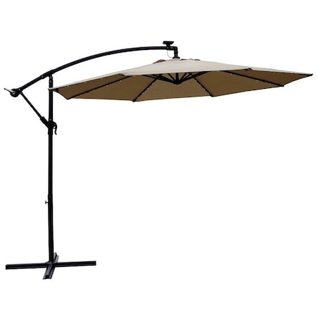 Seasonal Trends Solar Offset Taupe Umbrella, 2.5m/98.43 in H, 10 ft W Canopy, 10 ft L Canopy UMSCS10BKOBD-04