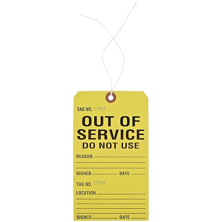 Brady OUT OF SERVICE DO NOT USE REASON Inventory Tags 7 H x 4 W BK/YL 25/PK, 25PK 103667