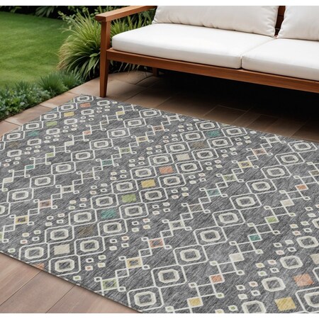 Homeroots 9' X 12' Gray Ivory And Gold Geometric Washable Indoor Outdoor Area Rug 612182