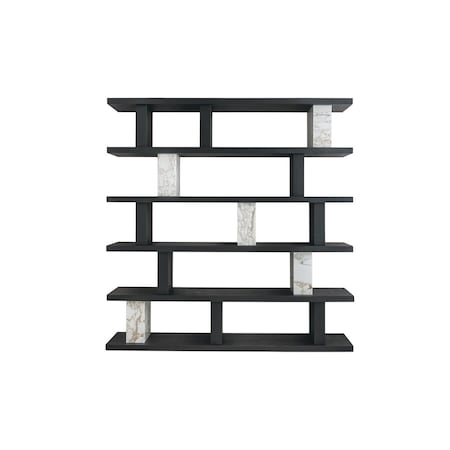 Homeroots 71" Black And White Wood And Faux Marble Five Tier Geometric Bookcase 722398