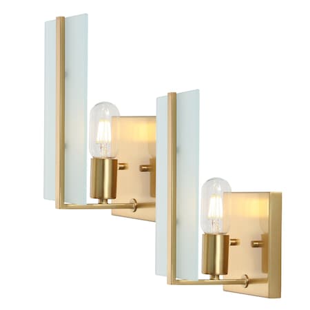 Jonathan Y Mila 5.5" 1-Light Modern Coastal Iron/Glass LED Sconce, Brass Gold, 2PK JYL9914A-SET2