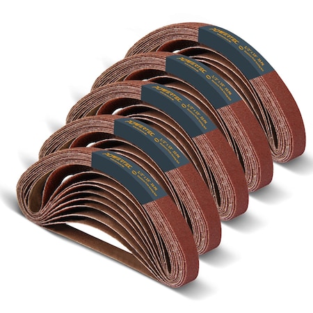 Powertec Sanding Belt Assortment, 1/2 in W, 18 in L, 10 each of 40/80/120/180/240 Grits, Aluminum Oxide, 50PK 40182-1N