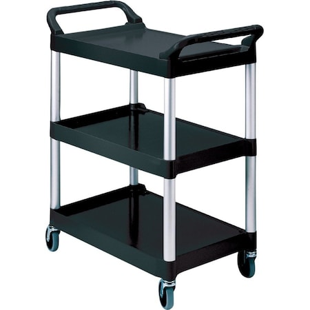 Rubbermaid Commercial Rubbermaid Service Cart w/3 Shelves, 200 lb. Capacity, 33-5/8"L x 18-5/8"W x 37-3/4"H, Black FG342488BLA