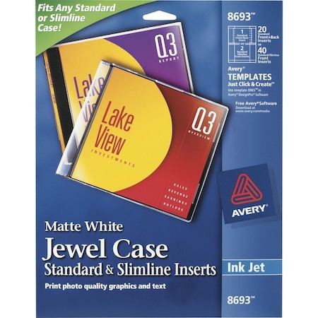 Avery CD;JEWELCASE;INSERT, PK20 AVE08693
