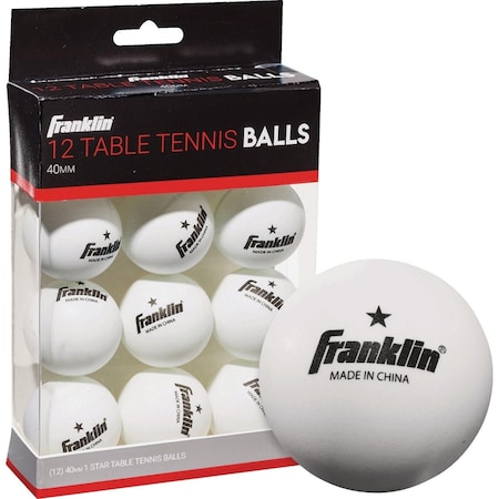 Franklin White 40MM 1-Star Table Tennis Ball, 12PK 57103P6