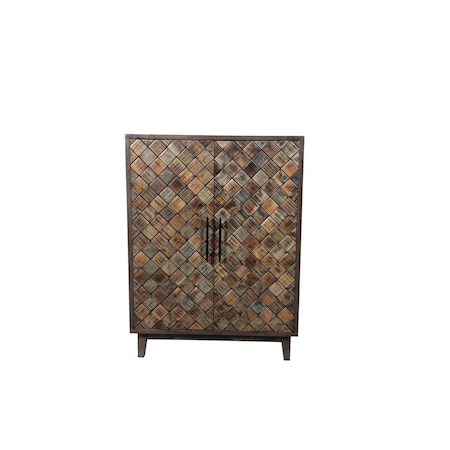 Homeroots 36" Brown Solid Wood Carved Geometric Sideboard with Two Doors 635809