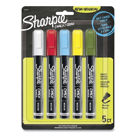 Sharpie Wet-Erase Chalk Marker, Medium Bullet Tip, Assorted Colors, PK5 PK 2103011