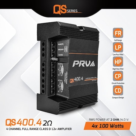Prv Audio 4 Channel Full Range Car Audio Amplifier 4 x 100 watts TRUE RMS certified QS400.42OHM