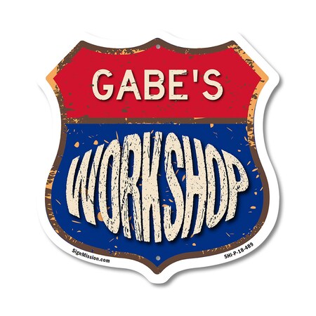 Signmission Gabe's Workshop, 18 Inch X 18 Inch, Plastic Sign SHI-P-18-489-GABE