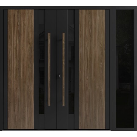 Vdomdoors Aluminum Double Doors Dekton 0163 Venezia Noce 1 Sidelight Entry Door Painted (W86xH80) Right hand DEKTON0163DEXD-VEN-W72+14xH80-RH-I