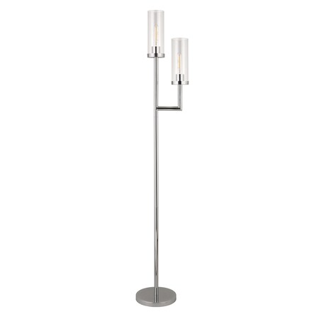 Homeroots 69" Nickel Two Light Torchiere Floor Lamp With Clear Transparent Glass Drum Shade 523434