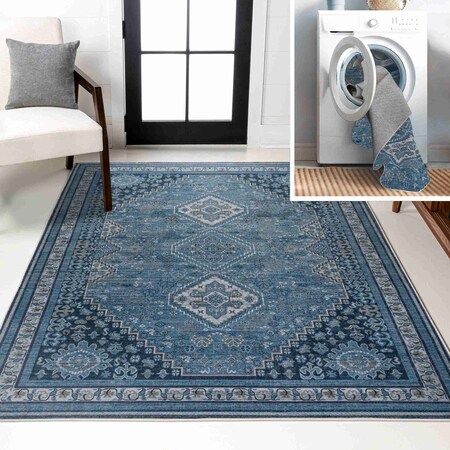 Jonathan Y Dalyan Geometric Medallions Non-Slip Machine-Washable Blue/Gray 8 ft. x 10 ft. Area Rug WSH101C-8