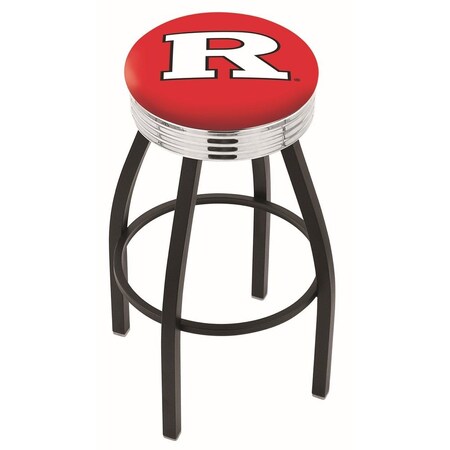 Holland Bar Stool Co 30" Blk Wrinkle Rutgers Swivel Bar Stool, Chrome Ring L8B3C30Rutger