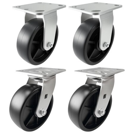 Hyw Products Heavy Duty Caster Set 6in Plastic Wheels, 2 Rigid & 2 Swivel, 4PK 40-60R-A1-HP-2,40-60S-A1-HP-2