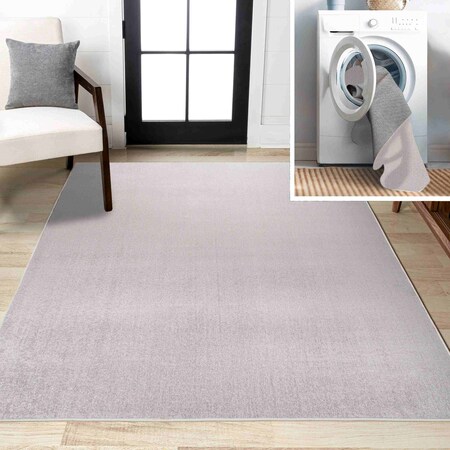Jonathan Y Twyla Classic Solid Low-Pile Machine-Washable Light Gray 4 ft. x 6 ft. Area Rug WSH300C-4