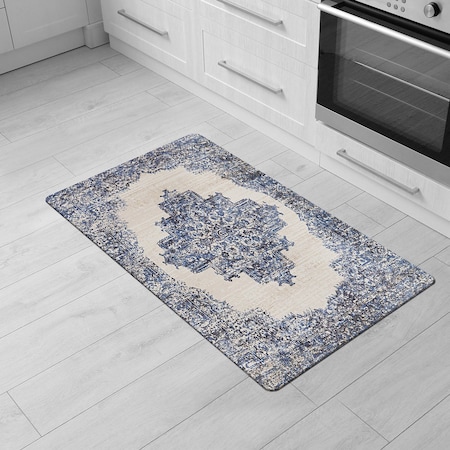 World Rug Gallery Distressed Medallion Cushioned Anti Fatigue Standing Kitchen Mat 18 ft x 30 ft Blue WR18BLUE18X30