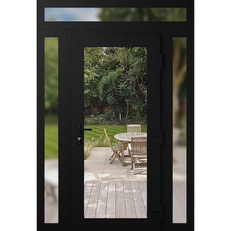 Vdomdoors Front Exterior Prehung Metal-Plastic Door Clear Glass / MANUX 8666 Matte Black / Office Commercial MANUX8666EXD-BLK-W12+30+12xH80+12-LH-I
