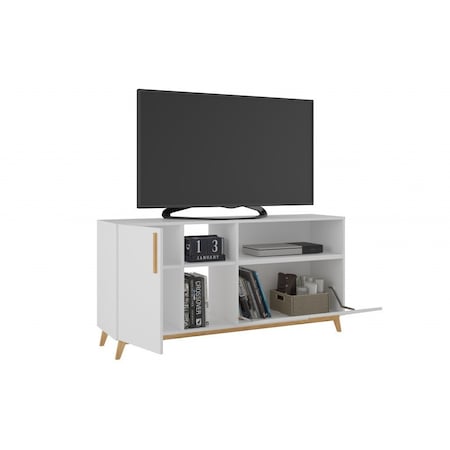 Homeroots Modern White And Natural Asymmetrical TV Stand 389032