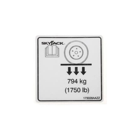 Skyjack REPLACEMENT LBL, WHEEL LOAD 794 KG/1750 LB 173028