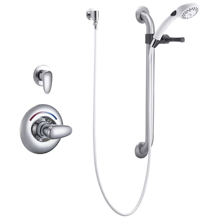 Delta Commercial T13H Universal Dual Shower Trim Diverter Hand Shower And Grab Bar In Chrome T13H302