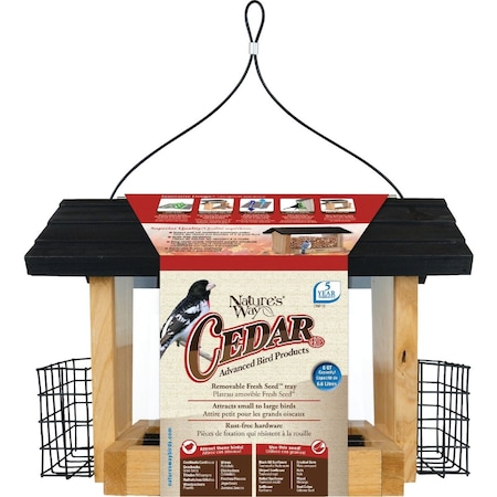 Natures Way 6 Qt. Natural Cedar Hopper Bird Feeder with Suet Cages CWF19